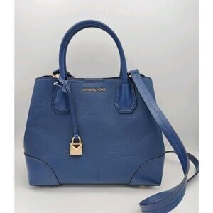 Michael Kors Mercer Gallery Small Pebbled Leather Satchel Blue Crossbody